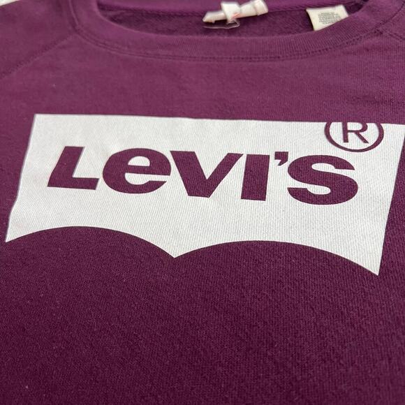 Levi’s Logo Crewneck Plum Sweater Large White Graphic Sweatshirt Womens - Picture 2 of 8